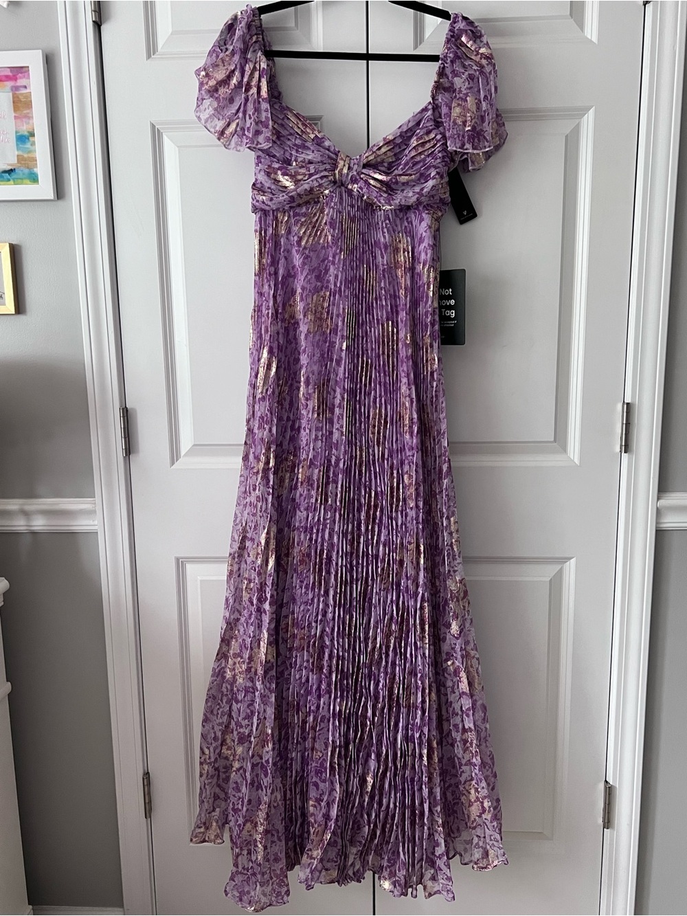 Lulus light purple abstract pleated flutter sleeve maxi dress-NWT